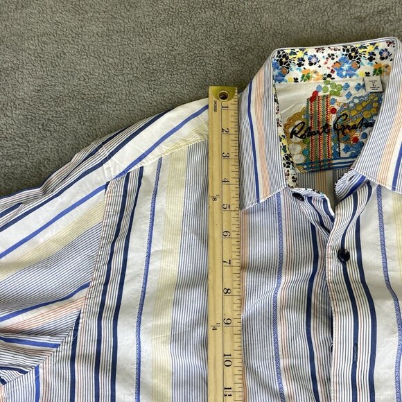 Robert Graham Men's Large Long Sleeve Striped Floral Flip Cuff Button Up Shirt - Picture 10 of 16